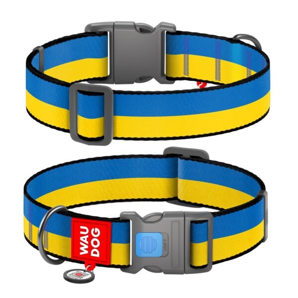 WAUDOG Nylon dog collar with QR-passport, «Colors of freedom» design, plastic fastex