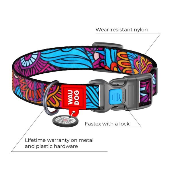 WAUDOG Nylon dog collar with QR
passport, «Summer» design, plastic
fastex